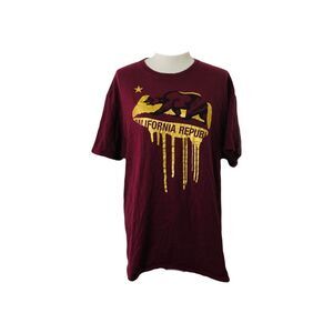 California Republic Men's Shirt Maroon and Gold Short Sleeve Crewneck Size Large